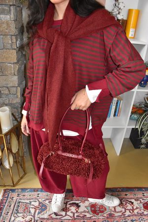 Hicks Shearling Barrel Bag Burgundy